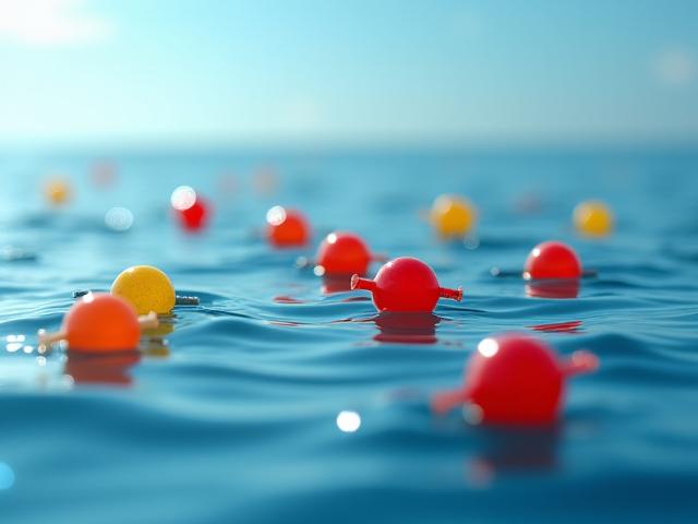 各種釣魚浮標在水面上