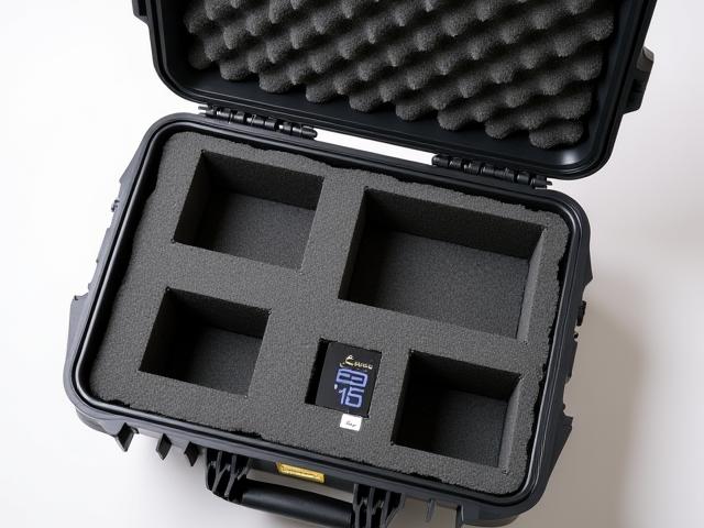 打開的Camellia Angler 特殊用途硬式釣具箱,展示為特殊工具或貴重電子設備設計的泡沫內襯,堅固的外殼。